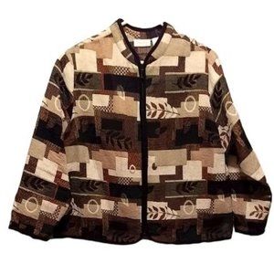 Brown Tones Abstract Front Zip Professional Business Suit Jacket 1X